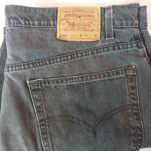 Vintage Levis 505 Jeans Mens 42X34 Black Straight Leg Regular Fit USA - Picture 8 of 8
